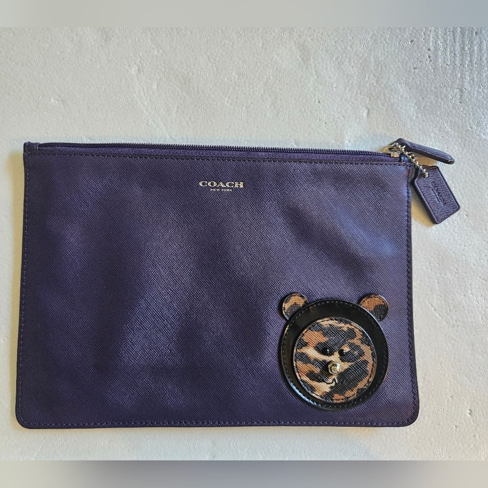 Coach Large Purple Darcy Pouch/Clutch With Bear Accent